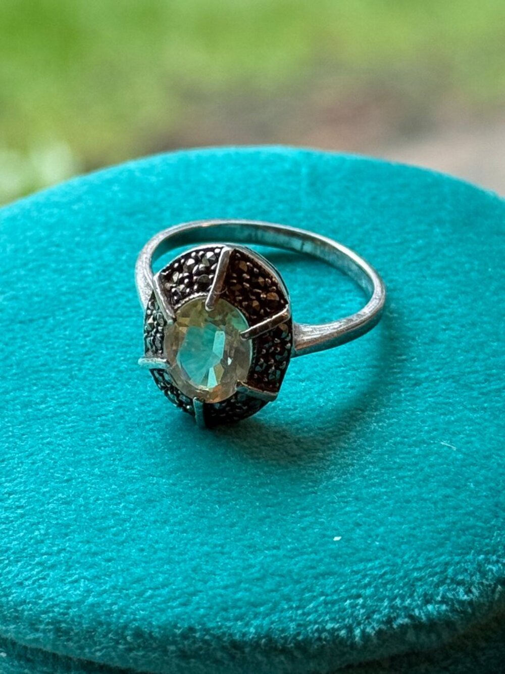 Art Deco Citrine and Marcasite Cocktail Ring in Sterling Silver - Picture 2 of 6